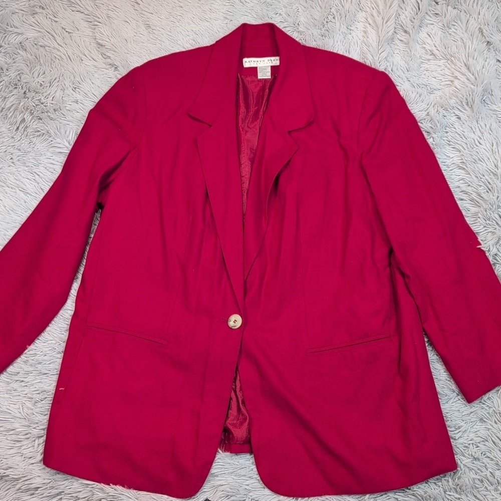 Kathryn Deene Jacket‎ Womens 18 20 Red Linen Blend Blazer Button Up Preppy